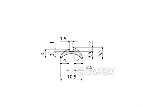 Silikonový profil tvarový, 5,5x10,5/1,6mm, 45°ShA, -60°C/+180°C, šedý (RAL 7035)
